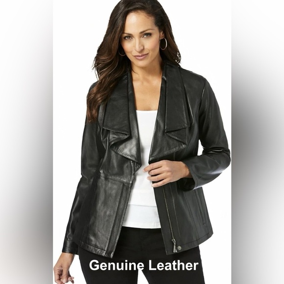 NEW Women's Black Leather Jacket - Picture 2 of 9